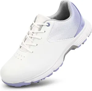ONAIC Womens Golf Shoes with Spiked Leather Waterproof Sneakers Wide Fitting Non-Slip Trainers Non-Slip