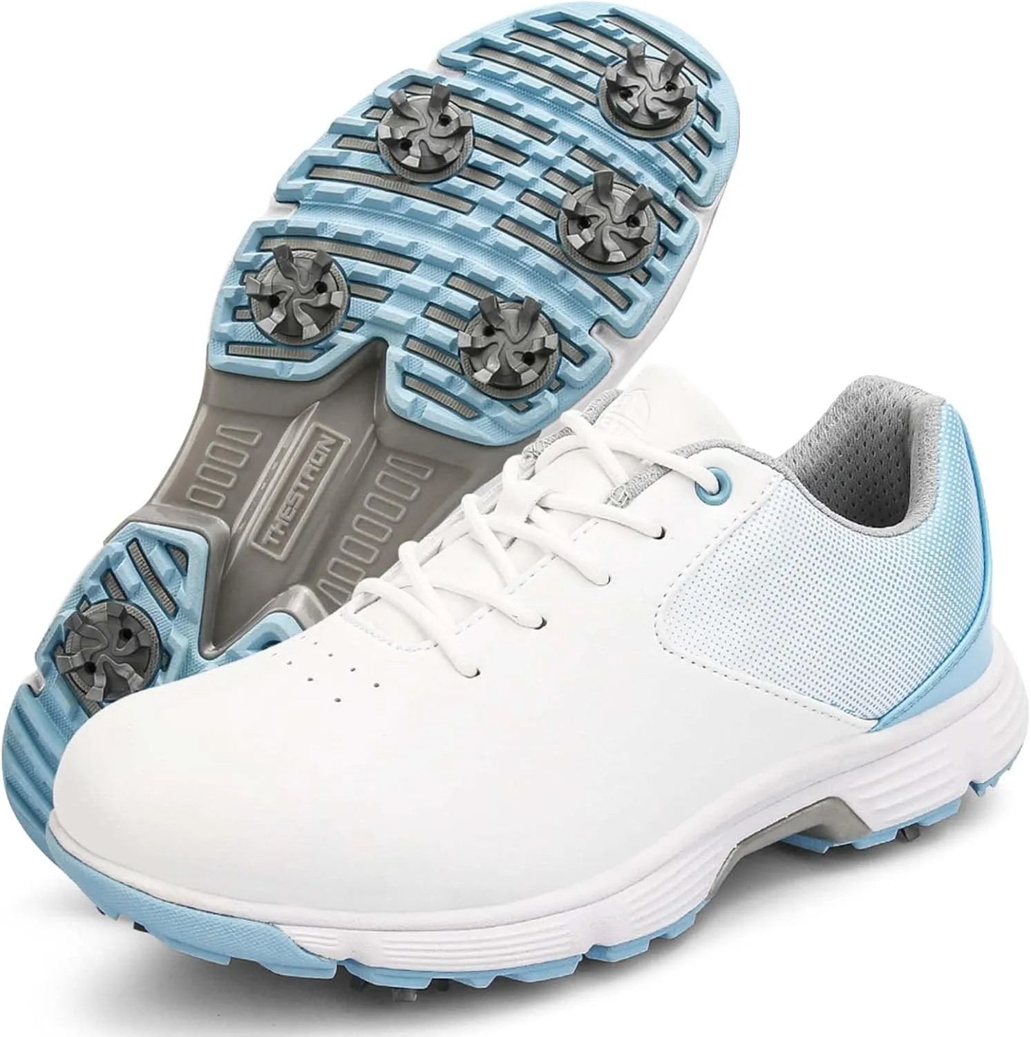 ONAIC Womens Golf Shoes with Spiked Leather Waterproof Sneakers Wide Fitting Non-Slip Trainers Non-Slip