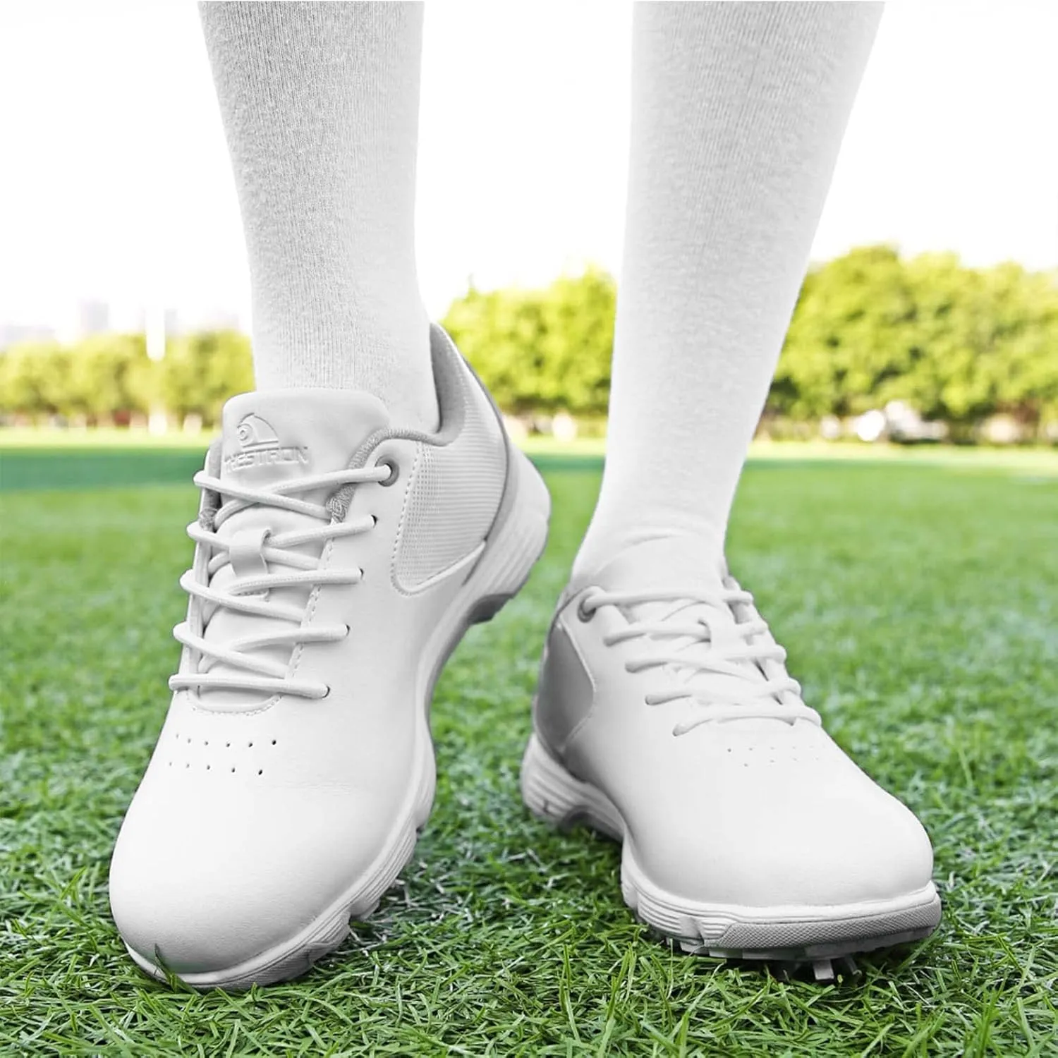 ONAIC Womens Golf Shoes with Spiked Leather Waterproof Sneakers Wide Fitting Non-Slip Trainers Non-Slip