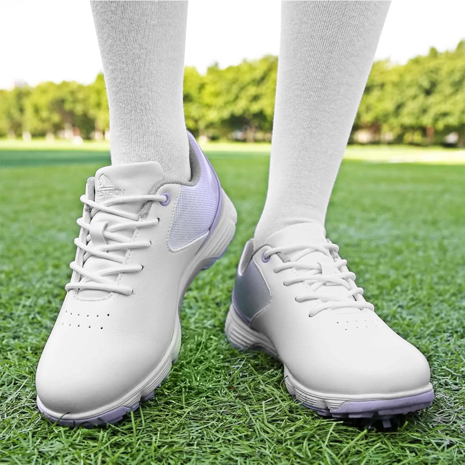 ONAIC Womens Golf Shoes with Spiked Leather Waterproof Sneakers Wide Fitting Non-Slip Trainers Non-Slip
