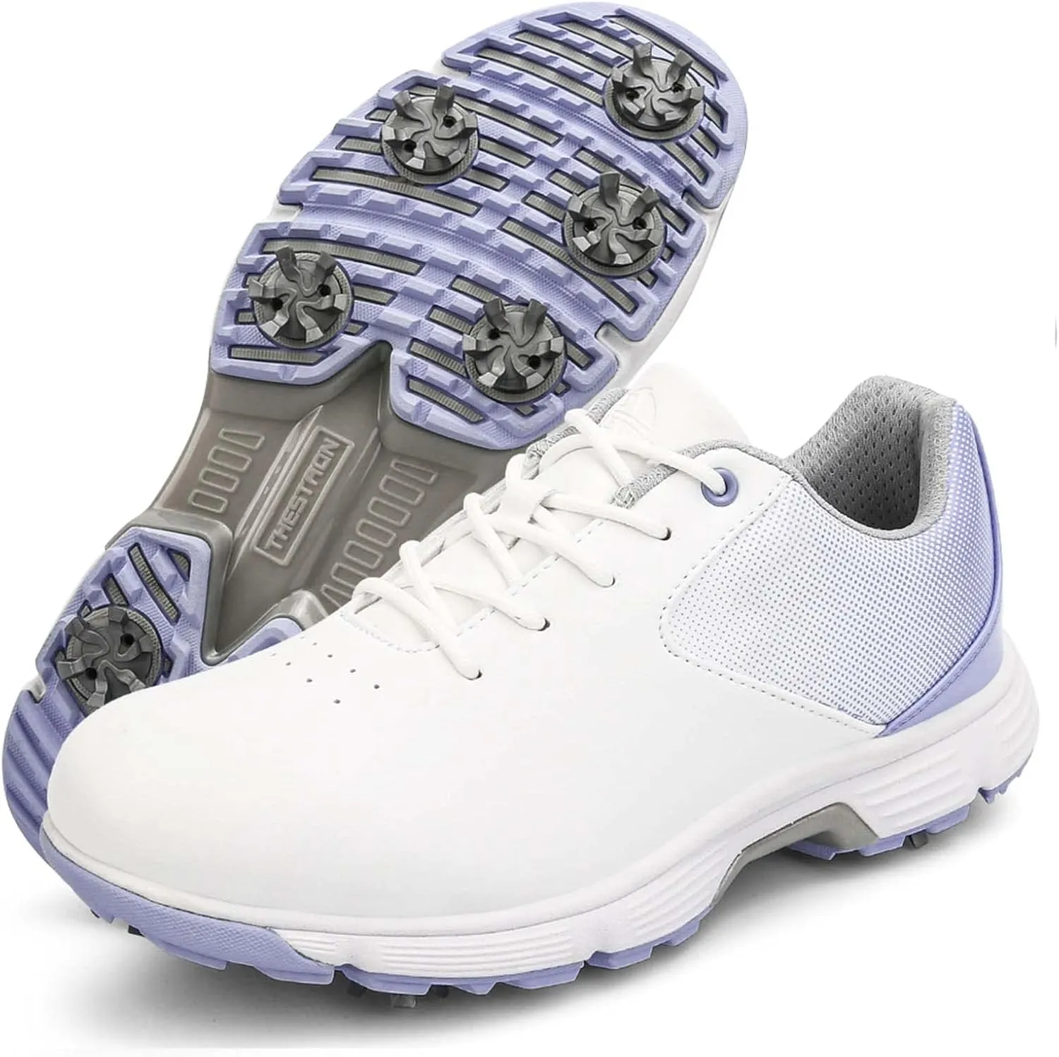 ONAIC Womens Golf Shoes with Spiked Leather Waterproof Sneakers Wide Fitting Non-Slip Trainers Non-Slip