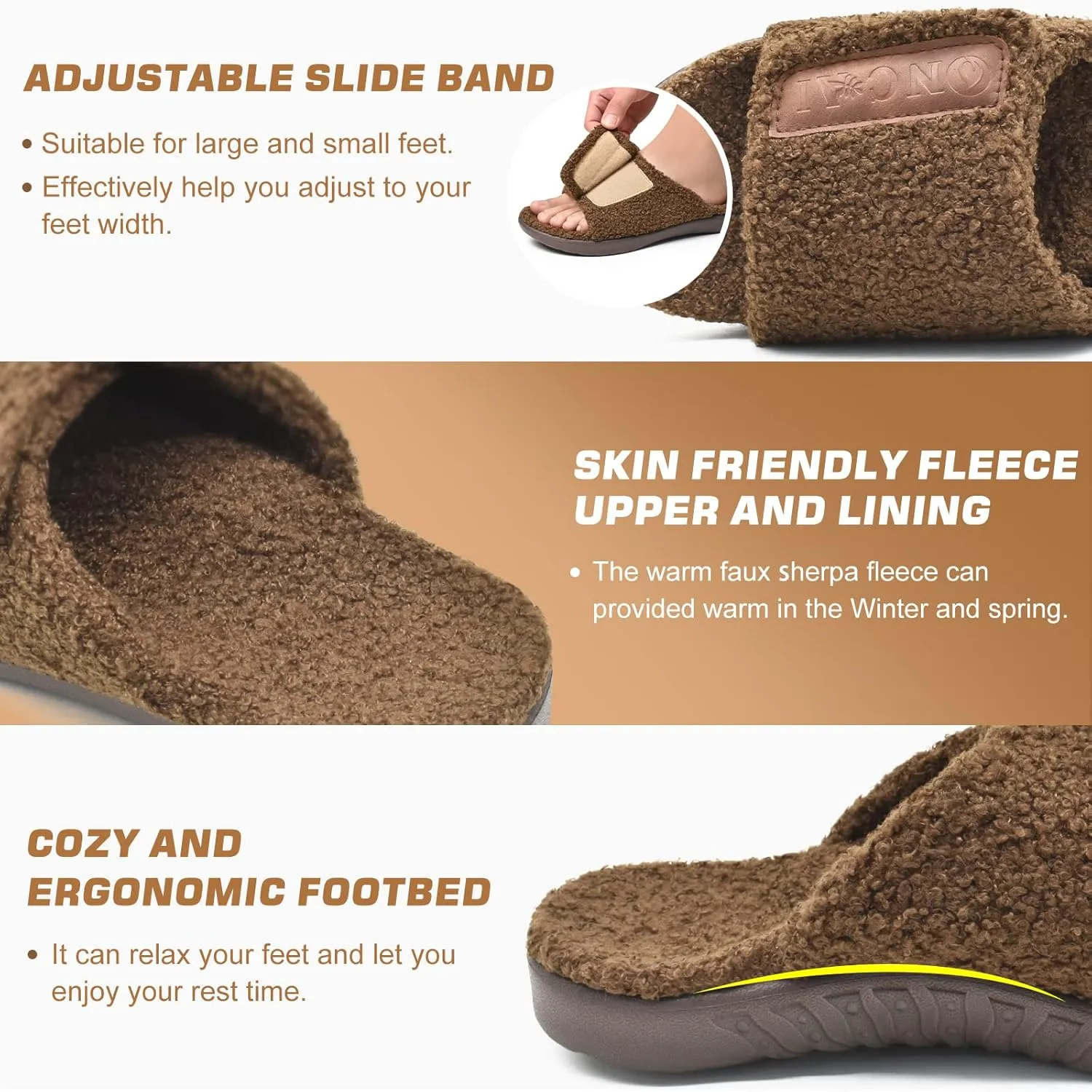 ONCAI Mens House Slippers with Arch Support，Fur Slides with Orthopedic for Plantar Fasciitis Wide Footbed and Adjustable Straps Size 7.5-15