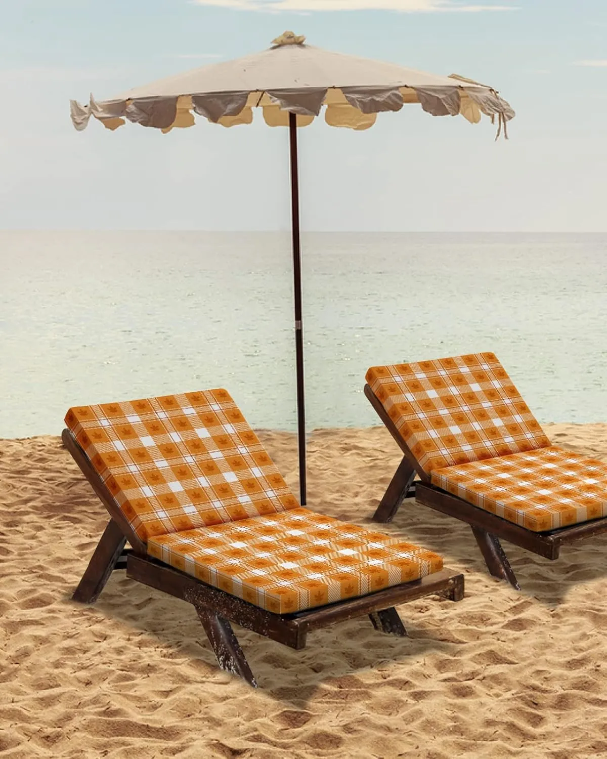 Outdoor Chair Seat Covers, Thanksgiving Day Autumn Leaves Waterproof Cushion Cover Sectional Maple Leaf Check Grid Furniture Protector Slipcovers for Dining Room Party Event Chairs 2 Pack 22x22In