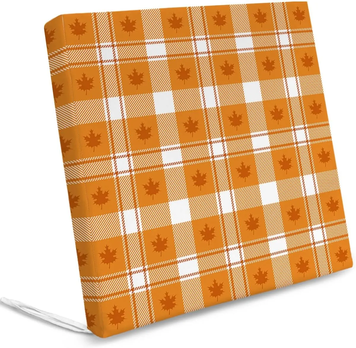 Outdoor Chair Seat Covers, Thanksgiving Day Autumn Leaves Waterproof Cushion Cover Sectional Maple Leaf Check Grid Furniture Protector Slipcovers for Dining Room Party Event Chairs 2 Pack 22x22In