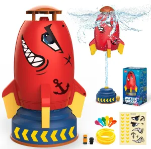 Outdoor Water Toys Rocket Sprinkler for Kids, DOLNOW Rocket Water Powered Liftoff 3 to 12ft Rotate, Summer Backyard Water Play Toys Birthday Gift for Girl Boys Age 3 to10 Years(With 3/4" Hose Adapter)