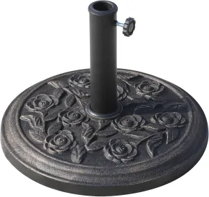 Outsunny 18" 20 lbs Round Resin Umbrella Base Stand Market Parasol Holder with Decorative Rose Floral Pattern & Easy Setup, for Φ1.5, Φ1.89 Pole, for Lawn, Deck, Backyard, Garden, Bronze