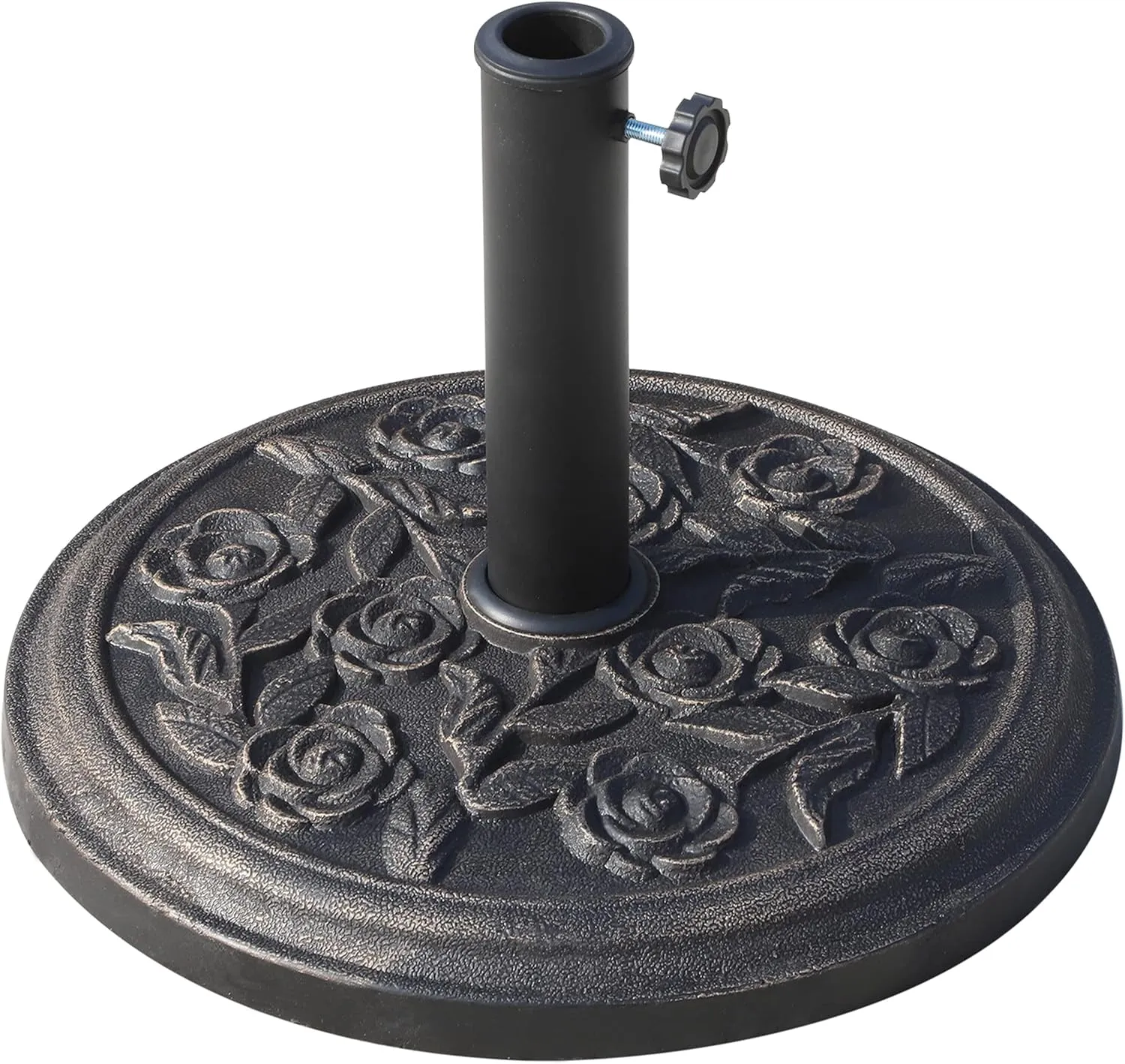 Outsunny 18" 20 lbs Round Resin Umbrella Base Stand Market Parasol Holder with Decorative Rose Floral Pattern & Easy Setup, for Φ1.5, Φ1.89 Pole, for Lawn, Deck, Backyard, Garden, Bronze