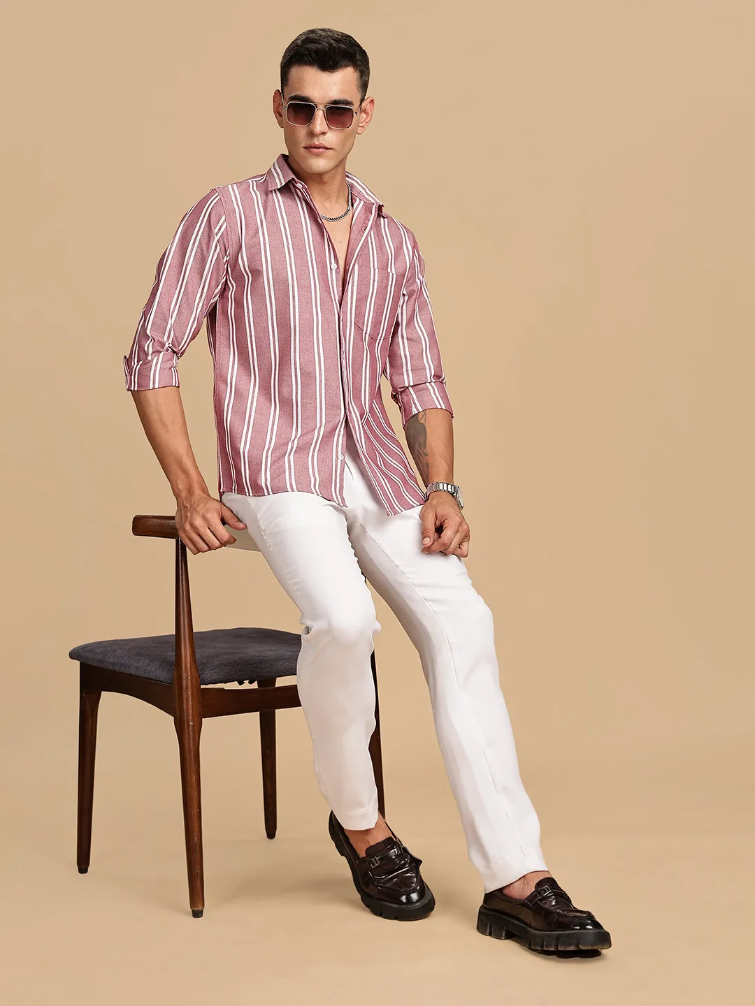 Oxford Maroon Regular Stripes Shirt