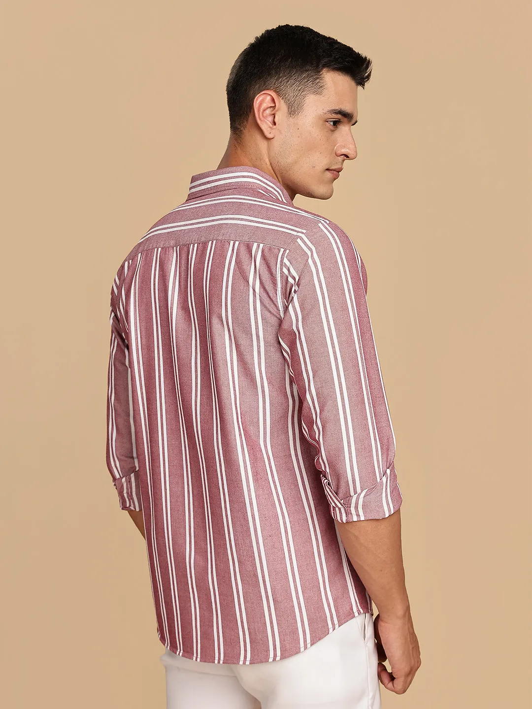 Oxford Maroon Regular Stripes Shirt