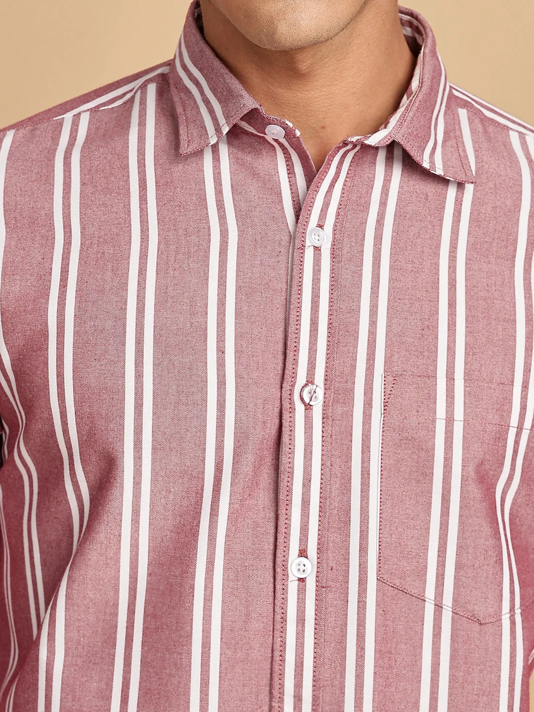 Oxford Maroon Regular Stripes Shirt