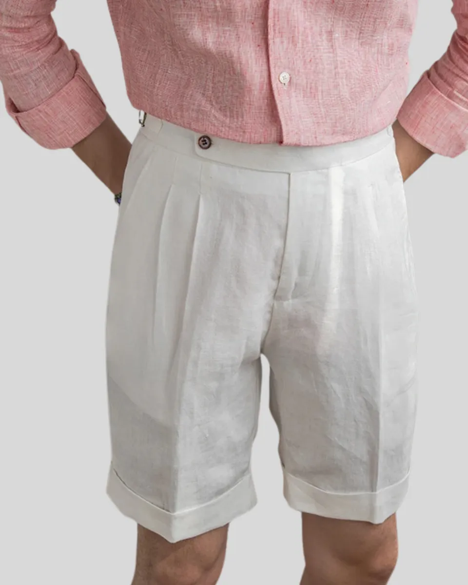Oxford Pleated Shorts - White