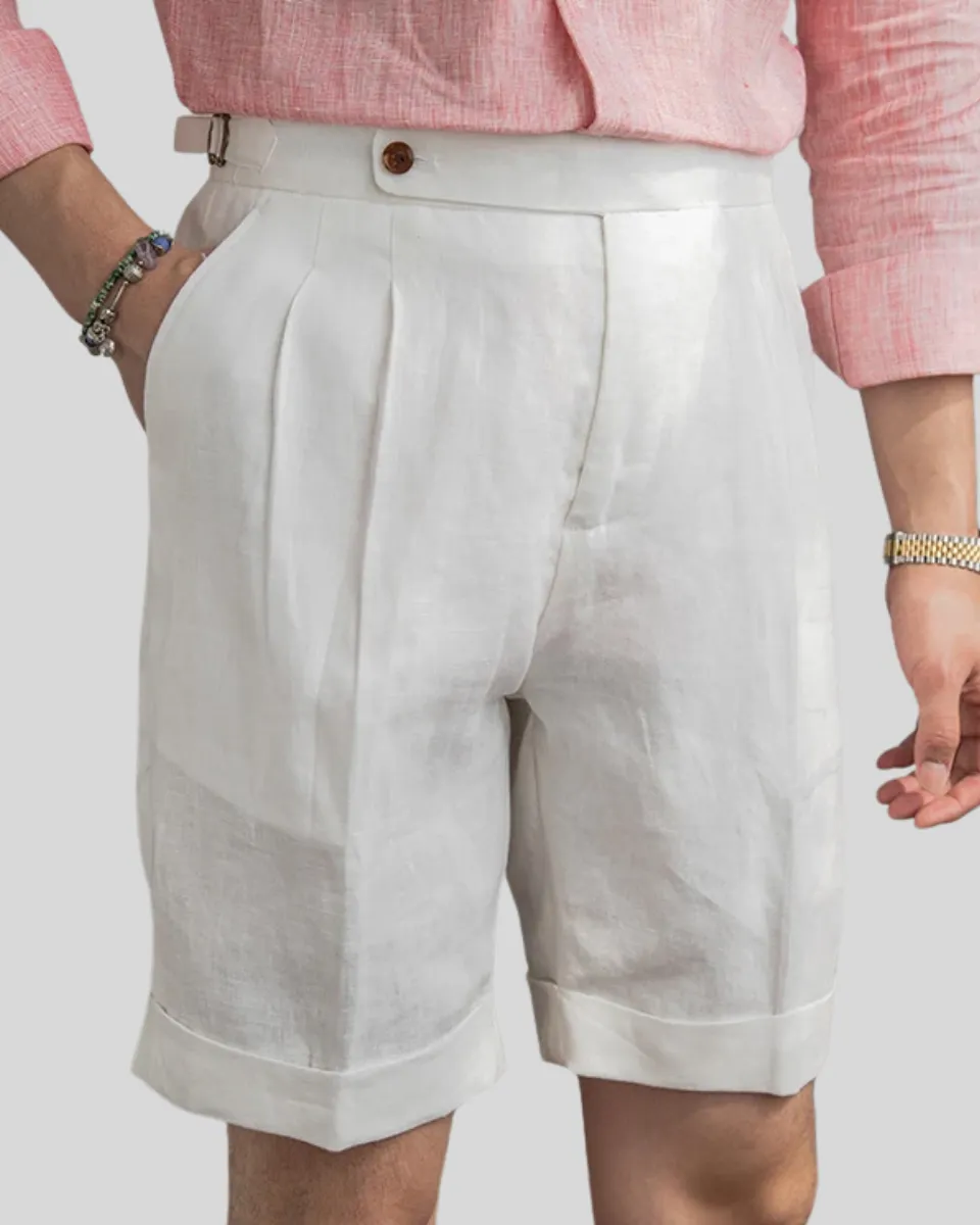 Oxford Pleated Shorts - White