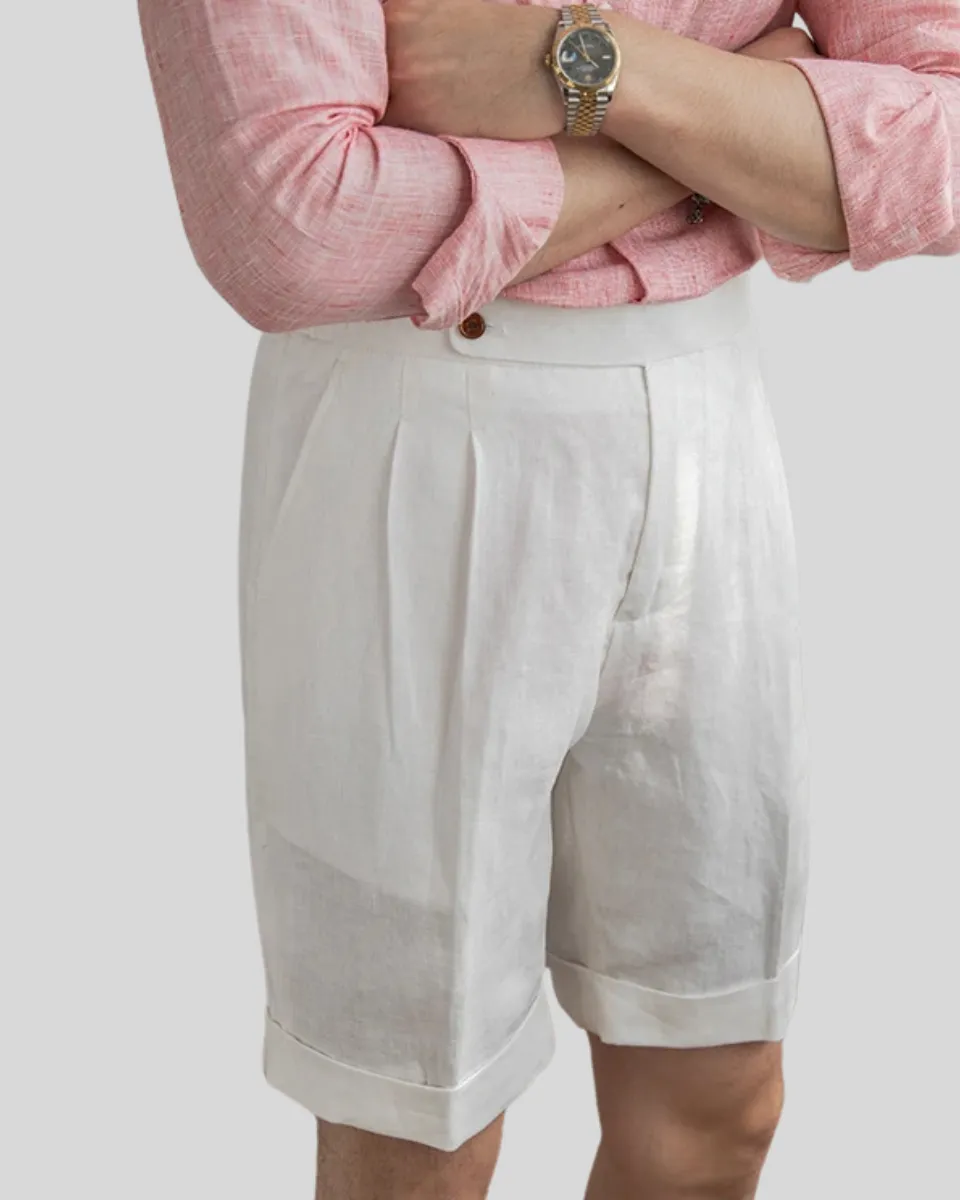 Oxford Pleated Shorts - White