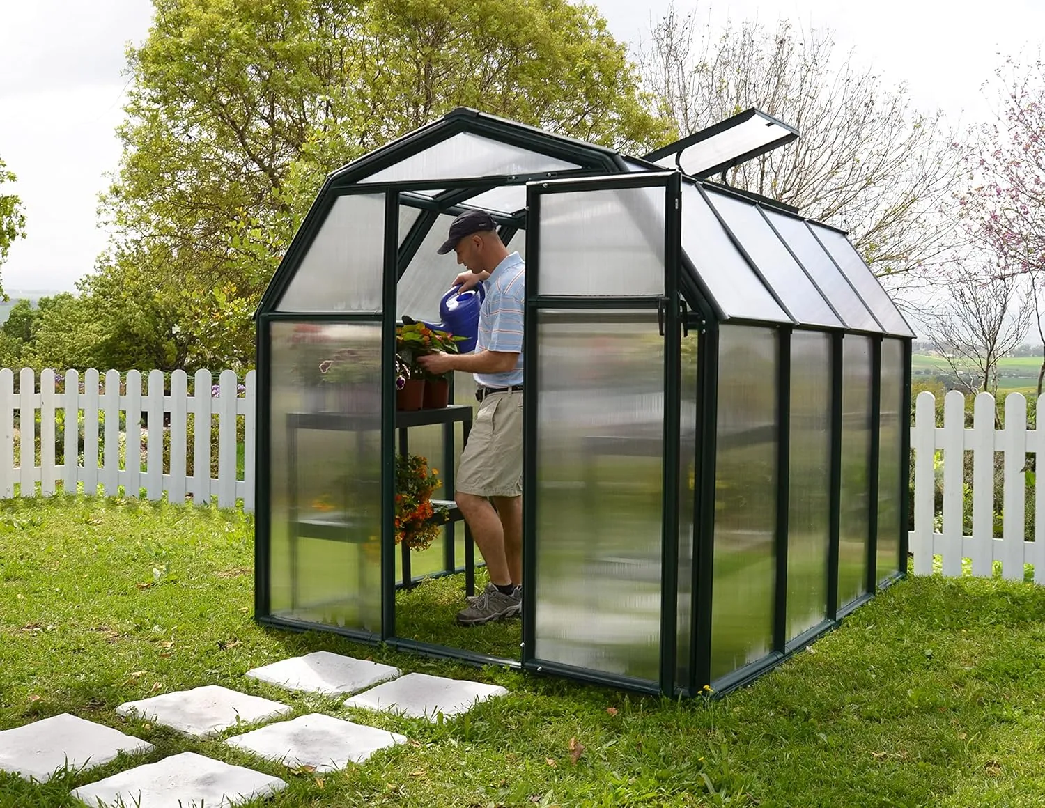 Palram - Canopia Rion EcoGrow 2 | 6 Ft. x 8 Ft. Greenhouse, Large Twin Wall Polycarbonate Heavy Duty Green House DIY Kit for Garden, Yard, Plants, Walk-in for Outdoors with Window Vent (Green)