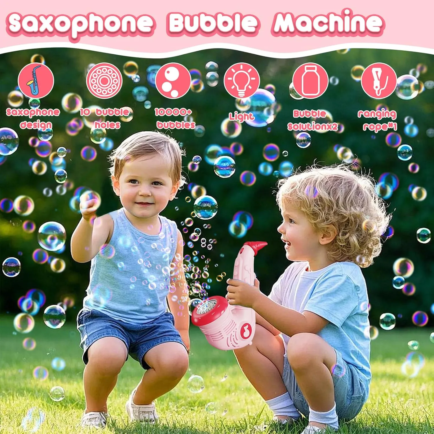 PANACARE Saxophone Bubble Machine for Children, Automatic Bubble Machine with Lanyard /10000  Bubbles/Min with Solution for Wedding/Birthday/Party/Easter, Bubble Toy Gift for Boys and Girls