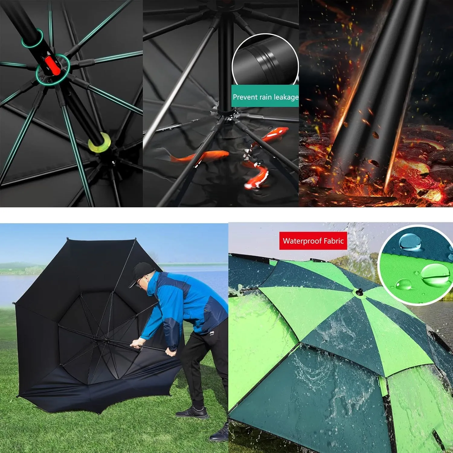 Patio Umbrella Sun Shade Umbrella For Outdoor Fishing Parasol, Essential For Fishing, 360° Rotation, Rainproof, With Carry Bag, Garden Yard Parasol, Beach Umbrellas, Camping Shelter, Green