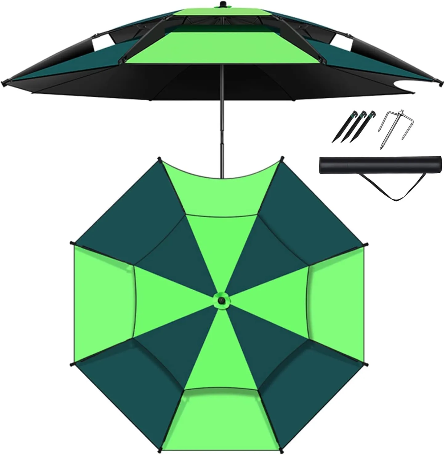 Patio Umbrella Sun Shade Umbrella For Outdoor Fishing Parasol, Essential For Fishing, 360° Rotation, Rainproof, With Carry Bag, Garden Yard Parasol, Beach Umbrellas, Camping Shelter, Green