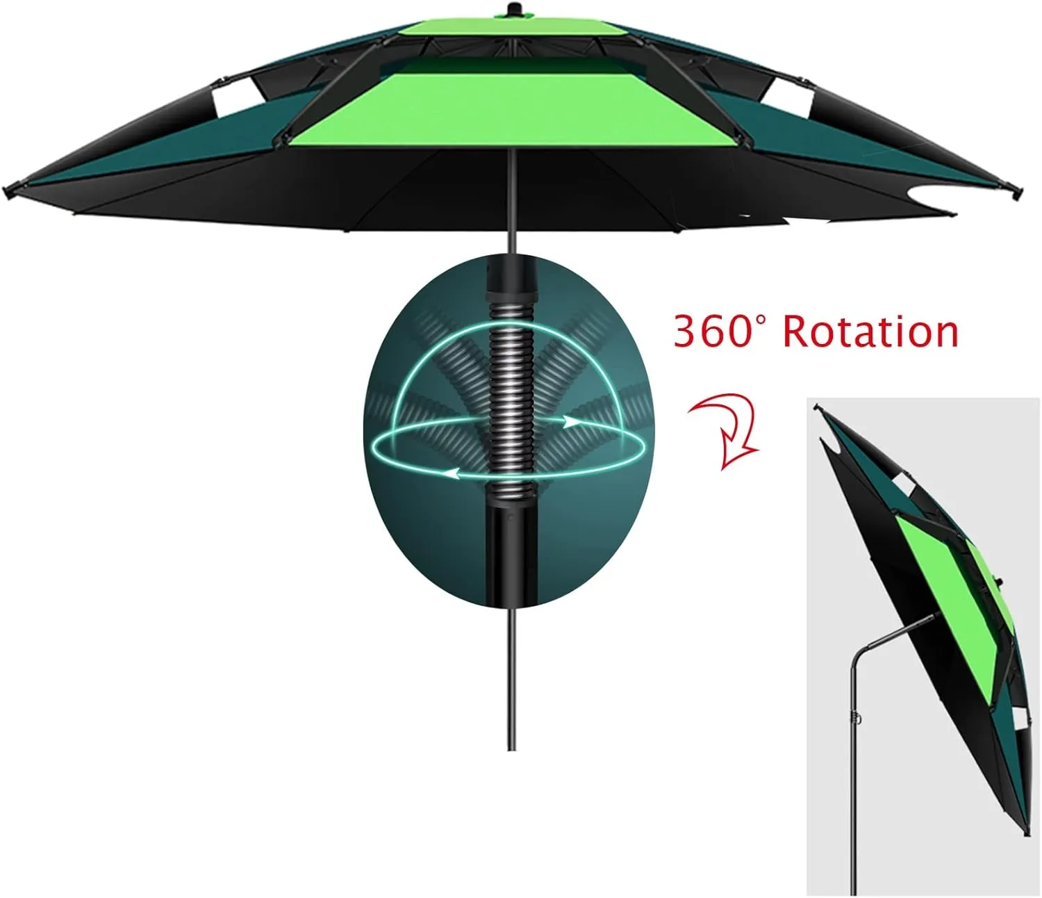 Patio Umbrella Sun Shade Umbrella For Outdoor Fishing Parasol, Essential For Fishing, 360° Rotation, Rainproof, With Carry Bag, Garden Yard Parasol, Beach Umbrellas, Camping Shelter, Green