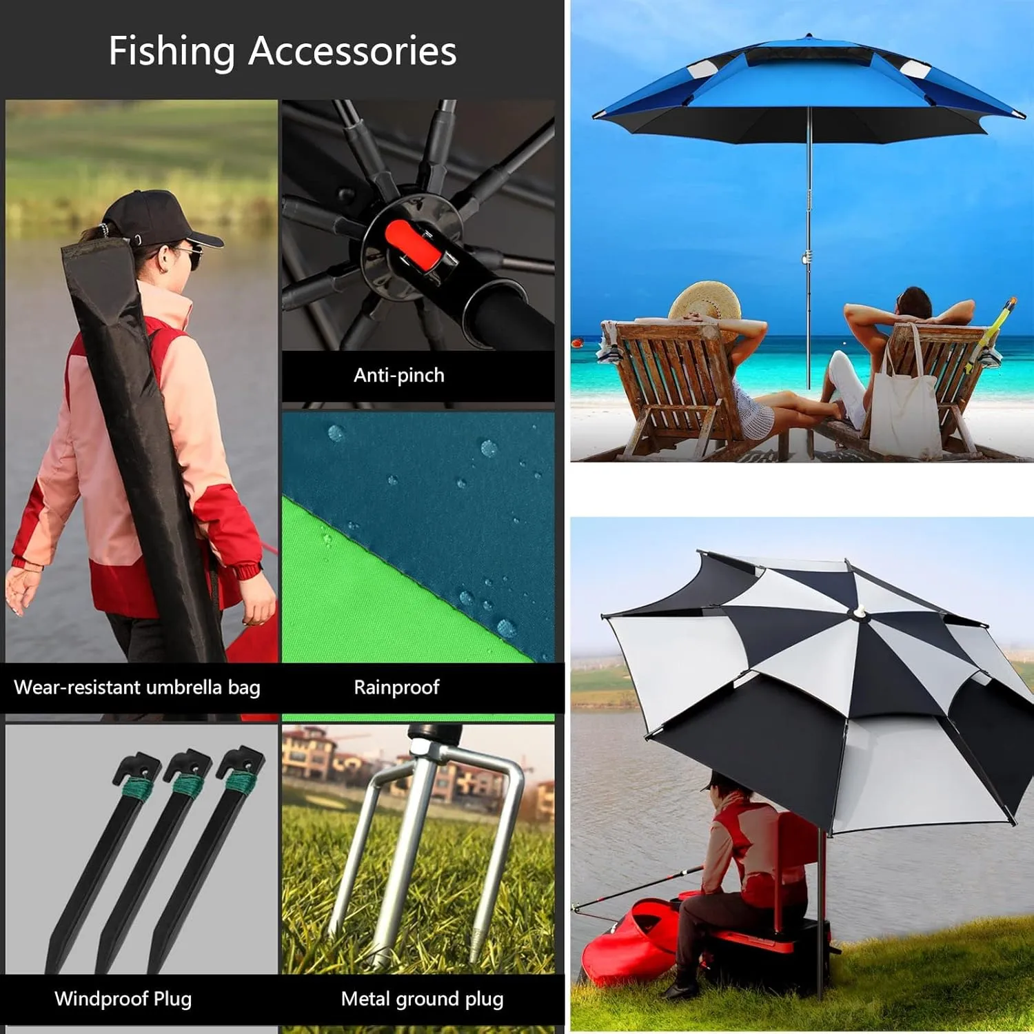 Patio Umbrella Sun Shade Umbrella For Outdoor Fishing Parasol, Essential For Fishing, 360° Rotation, Rainproof, With Carry Bag, Garden Yard Parasol, Beach Umbrellas, Camping Shelter, Green