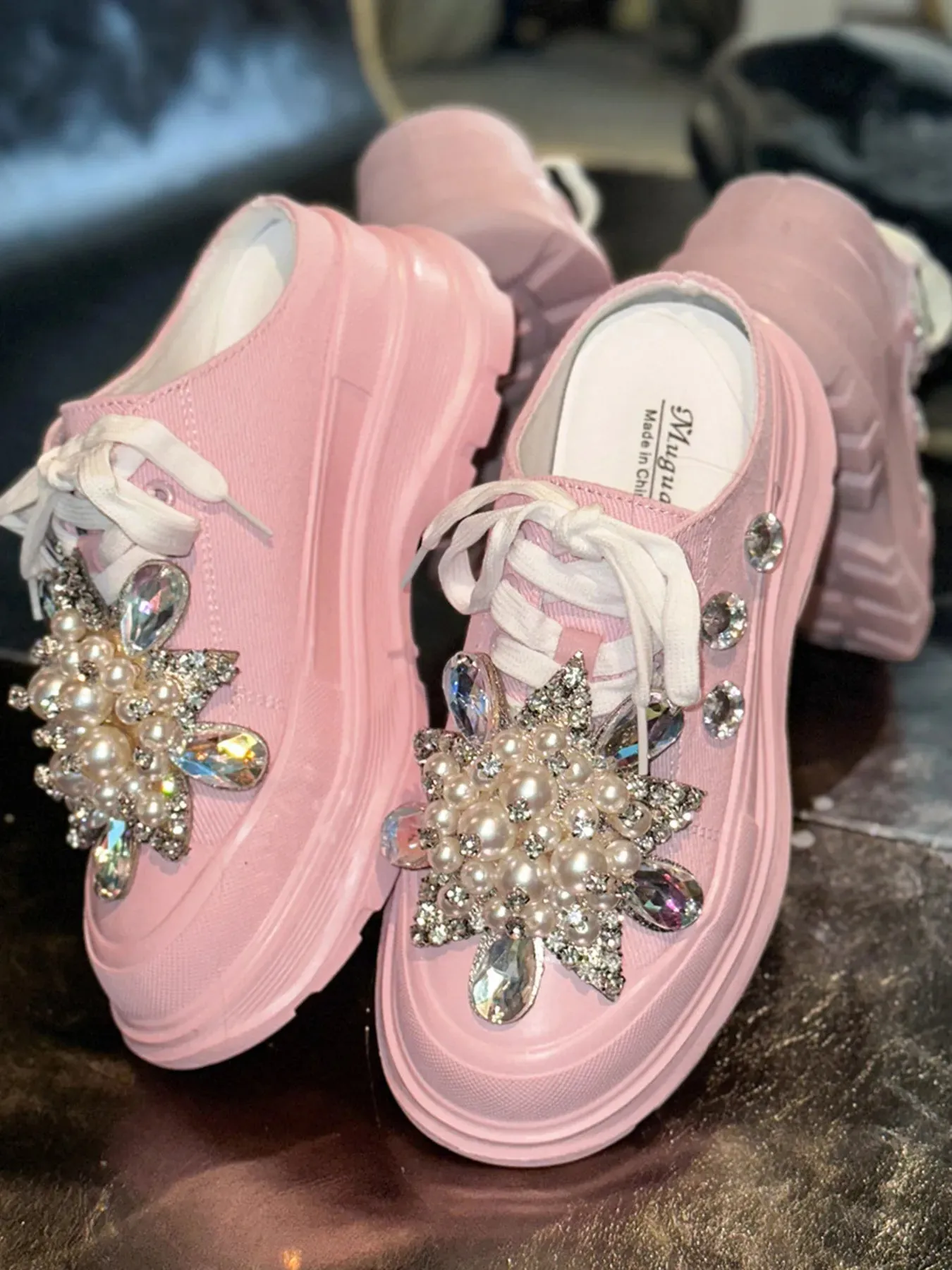 Pearl Embellished Platform Slip-Ons