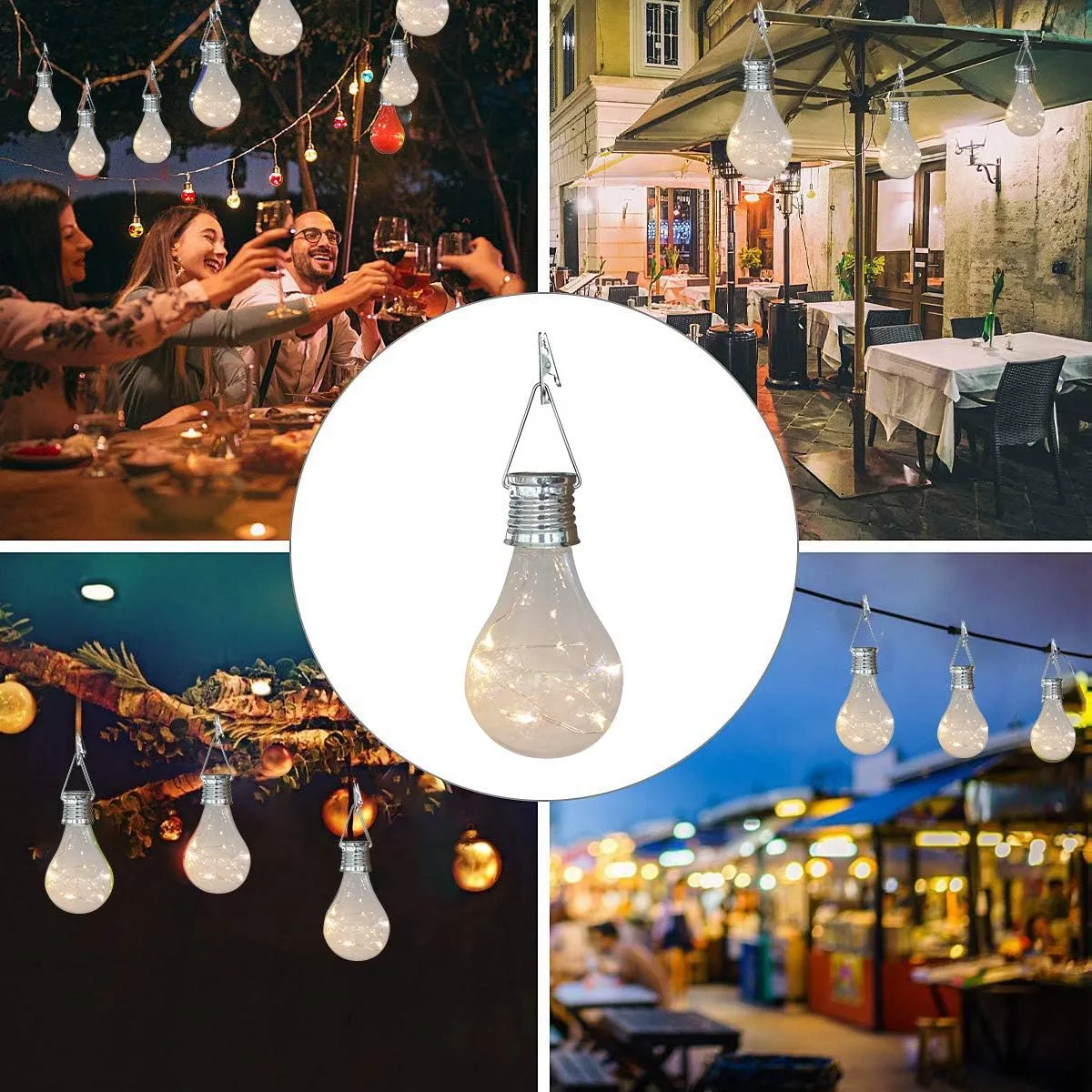 pearlstar Solar Light Bulbs Outdoor Waterproof Garden Camping Hanging LED Light Lamp Bulb Globe Hanging Lights for Home Yard Christmas Party Holiday Decorations (6 Pack-Clear Bulbs)