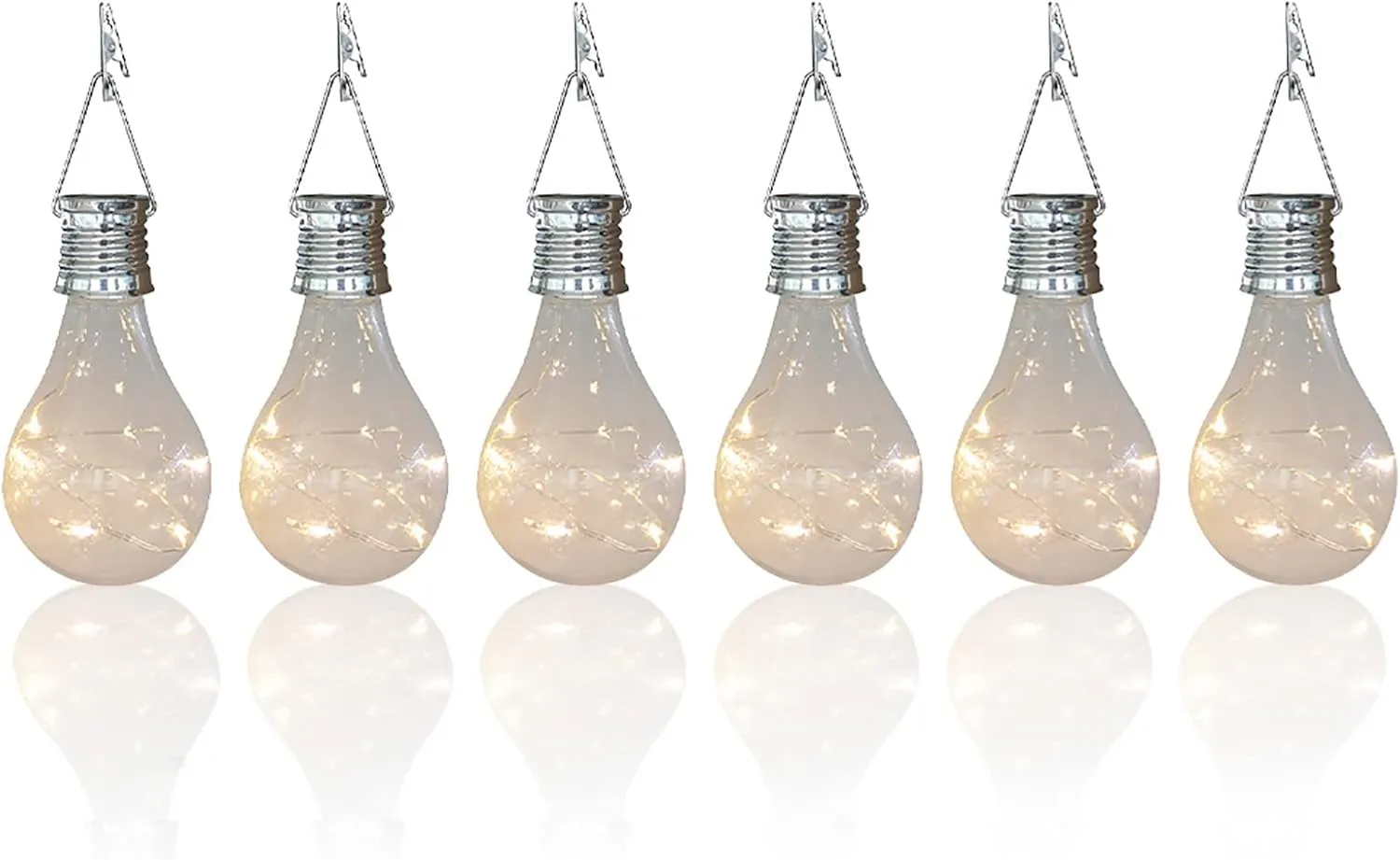 pearlstar Solar Light Bulbs Outdoor Waterproof Garden Camping Hanging LED Light Lamp Bulb Globe Hanging Lights for Home Yard Christmas Party Holiday Decorations (6 Pack-Clear Bulbs)
