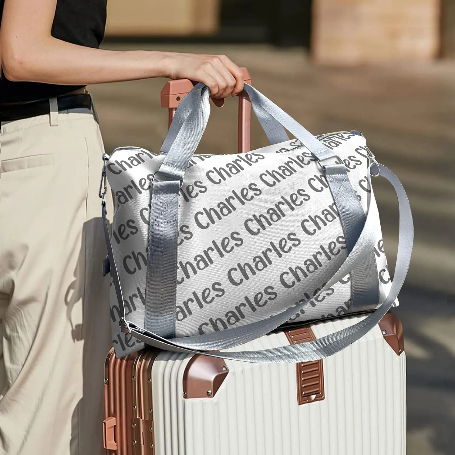 Personalized Initial Travel Duffel Bag,Birthday Gift Bag,Custom Sports Bag, Personalized Weekender Bag,Monogram Overnight Bag Gift,Overnight Weekender Bags Grey