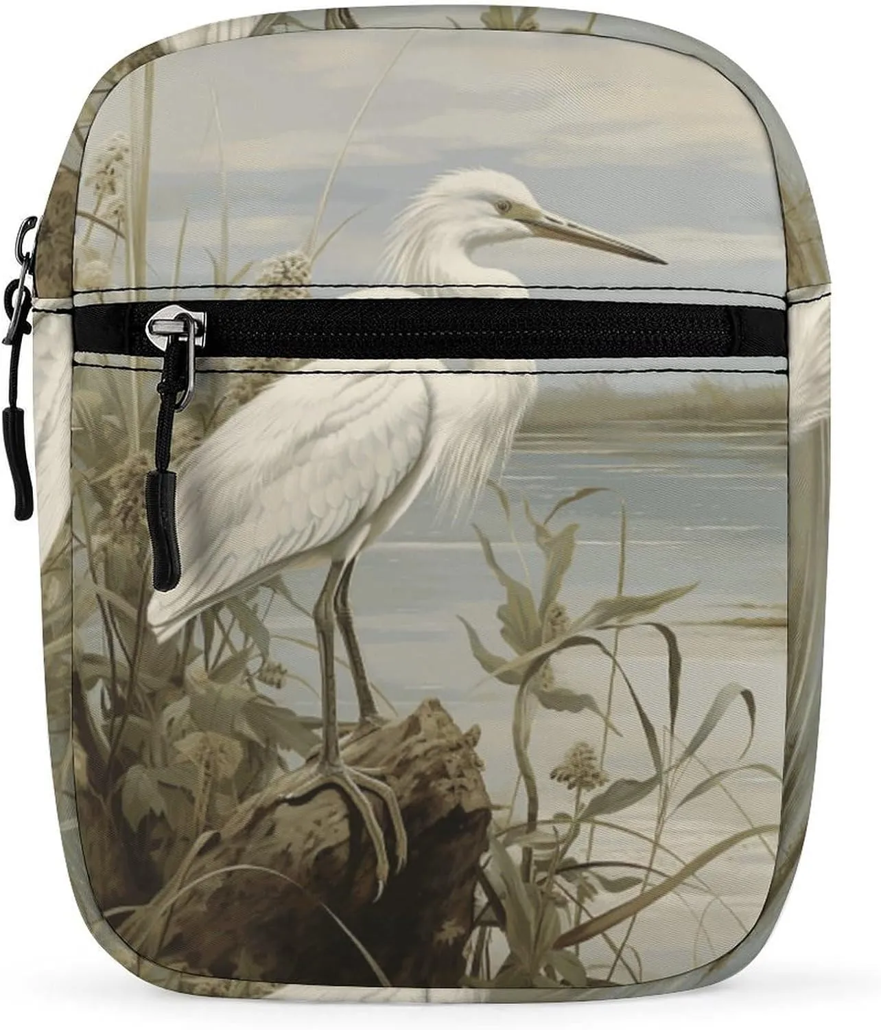 Personalized Small Crossbody Bag Water Resistant Messenger Bags Mini Swamp Egret Printing SlingBag For Men Women