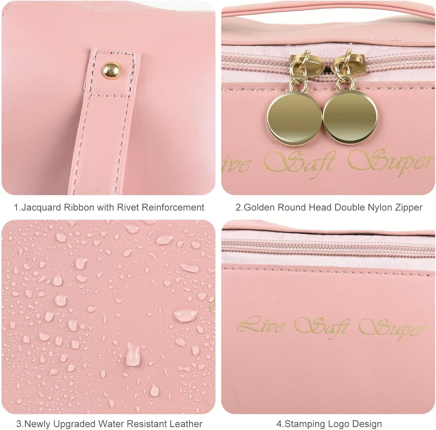 Pink Makeup Bag Cosmetic Bags for Women,Portable Large Makeup Cosmetic Bag Travel Organizer for Accessories With Divider & Handle