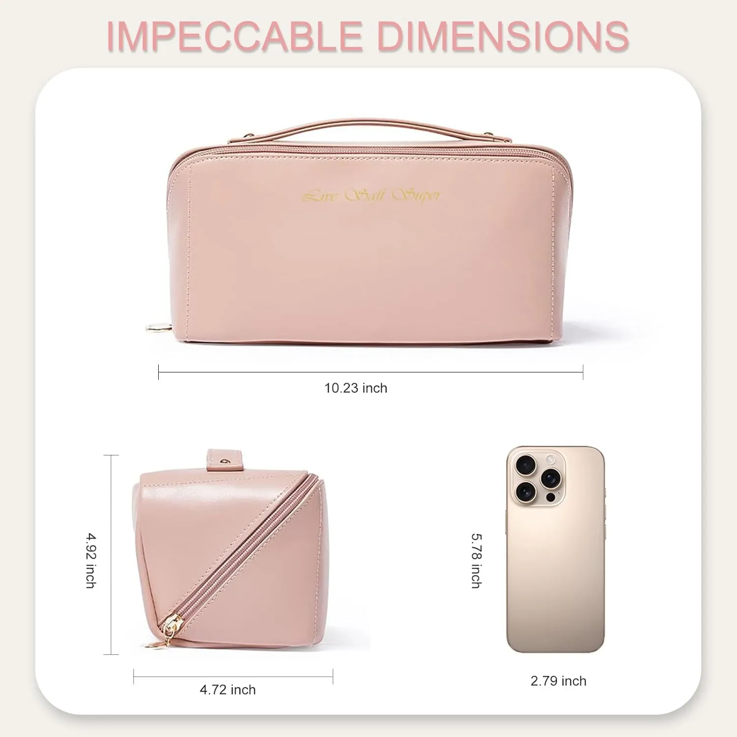 Pink Makeup Bag Cosmetic Bags for Women,Portable Large Makeup Cosmetic Bag Travel Organizer for Accessories With Divider & Handle