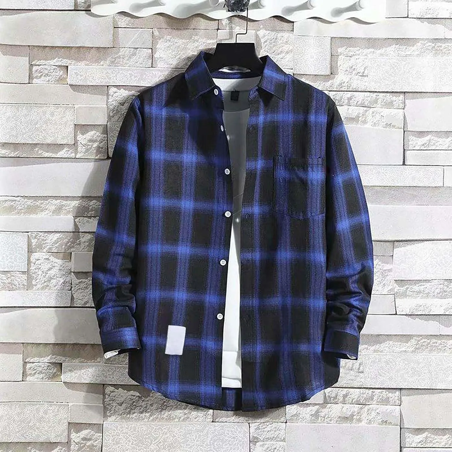 Plaid Shirts for Men Big and Tall Long Sleeve Snap Button Down Cotton Shirts with Pocket Regular Fit Work Tops