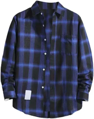 Plaid Shirts for Men Big and Tall Long Sleeve Snap Button Down Cotton Shirts with Pocket Regular Fit Work Tops