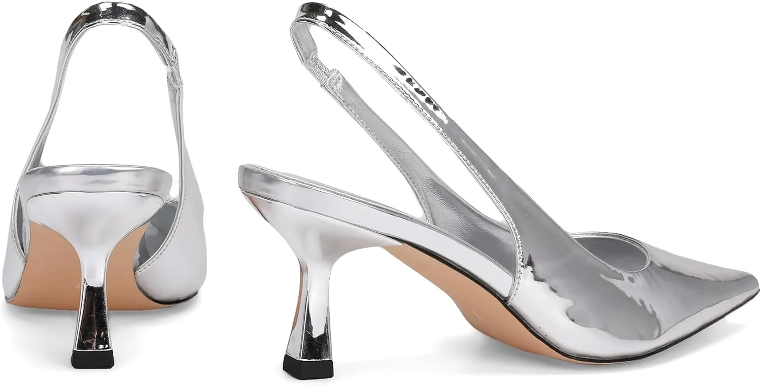 Pointed Toe Slingback Heels for Women Slip On Kitten Heel Pumps