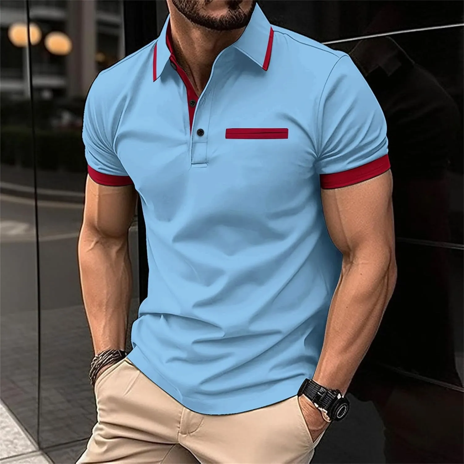Polo Shirts for Men Casual Short Sleeve Dress Golf Fashion Big and Tall Polos Tshirts Button Down Business Slim Fit Shirt