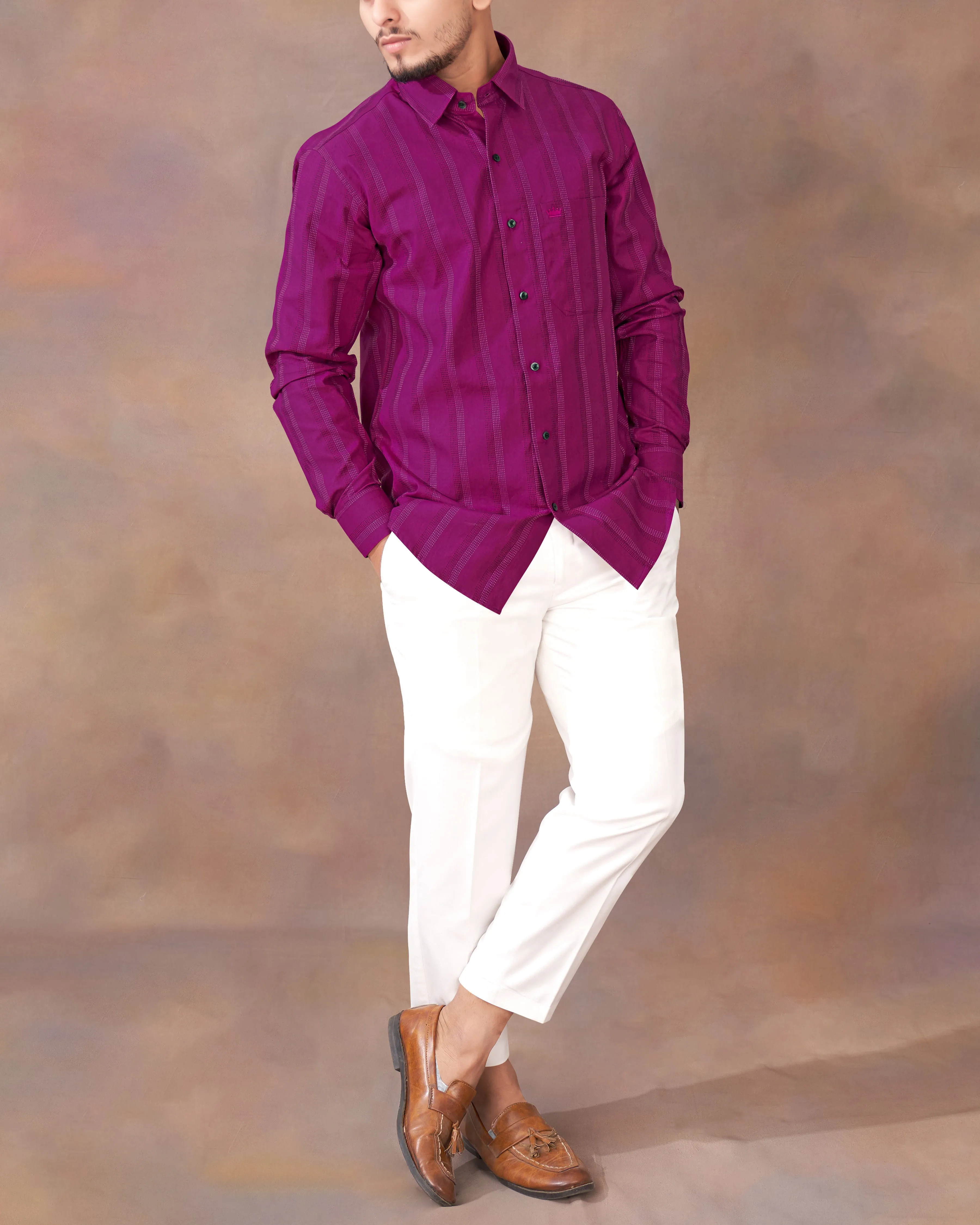 Pompadour Violet Striped Royal Oxford Shirt