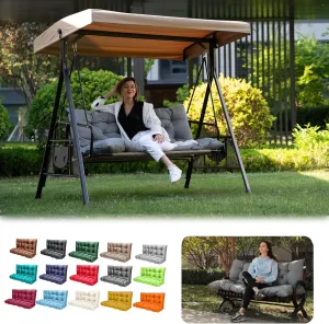 Porch Swing Cushions, Outdoor 3 Seats Swing Cushion Replacement Pad with Backrest, Waterproof Bench Cushion with Ties, for Porch,Garden,Backyard Furniture Patio Lounger (Light Gray 60 * 40 in)