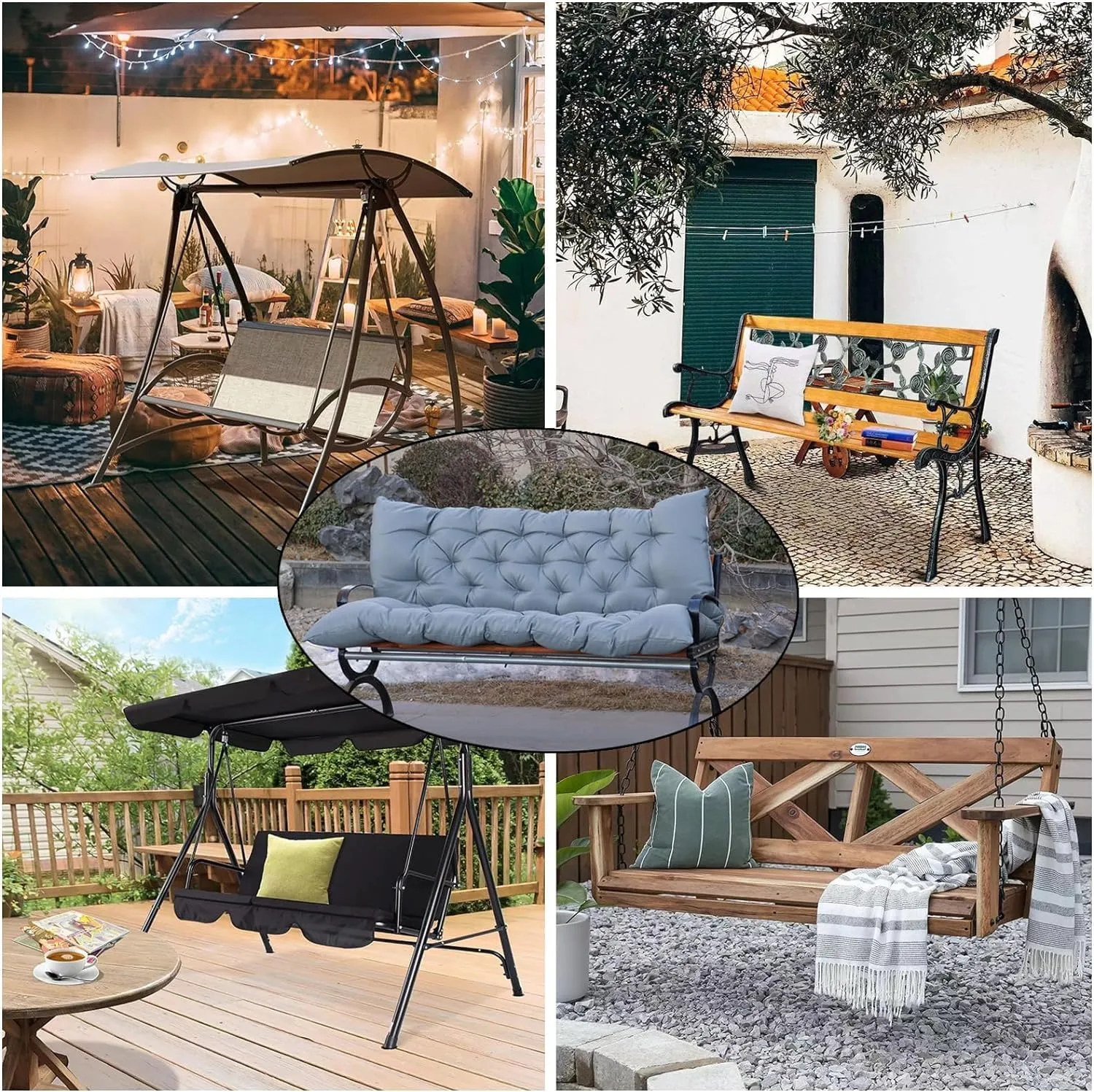 Porch Swing Cushions, Outdoor 3 Seats Swing Cushion Replacement Pad with Backrest, Waterproof Bench Cushion with Ties, for Porch,Garden,Backyard Furniture Patio Lounger (Light Gray 60 * 40 in)