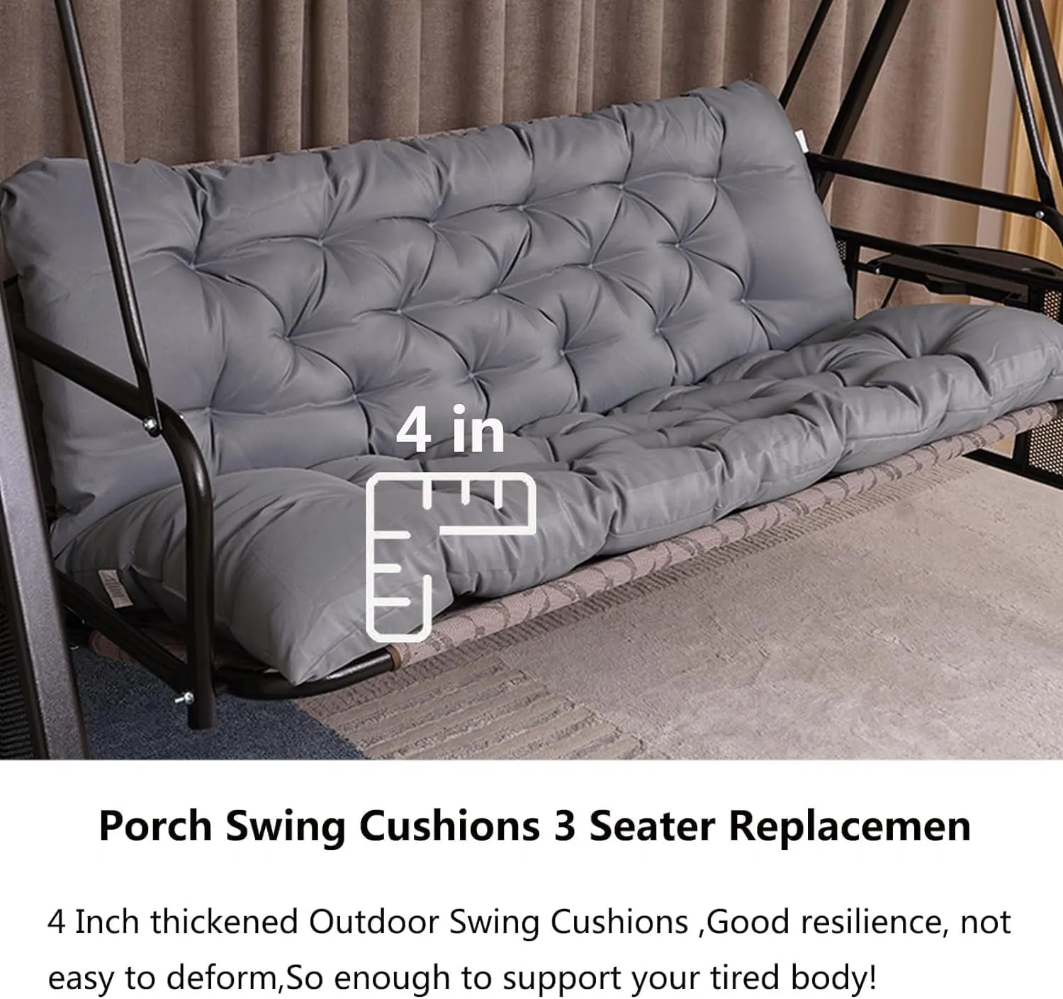 Porch Swing Cushions, Outdoor 3 Seats Swing Cushion Replacement Pad with Backrest, Waterproof Bench Cushion with Ties, for Porch,Garden,Backyard Furniture Patio Lounger (Light Gray 60 * 40 in)