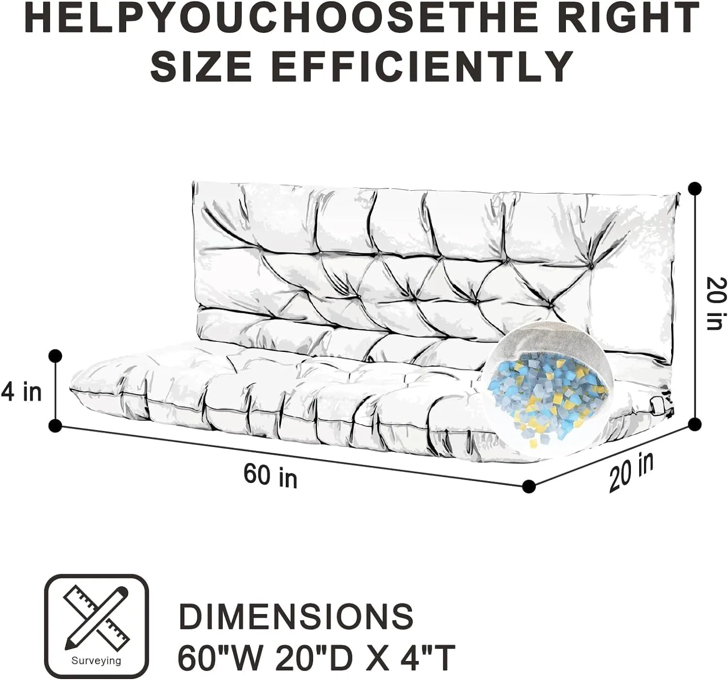 Porch Swing Cushions, Outdoor 3 Seats Swing Cushion Replacement Pad with Backrest, Waterproof Bench Cushion with Ties, for Porch,Garden,Backyard Furniture Patio Lounger (Light Gray 60 * 40 in)