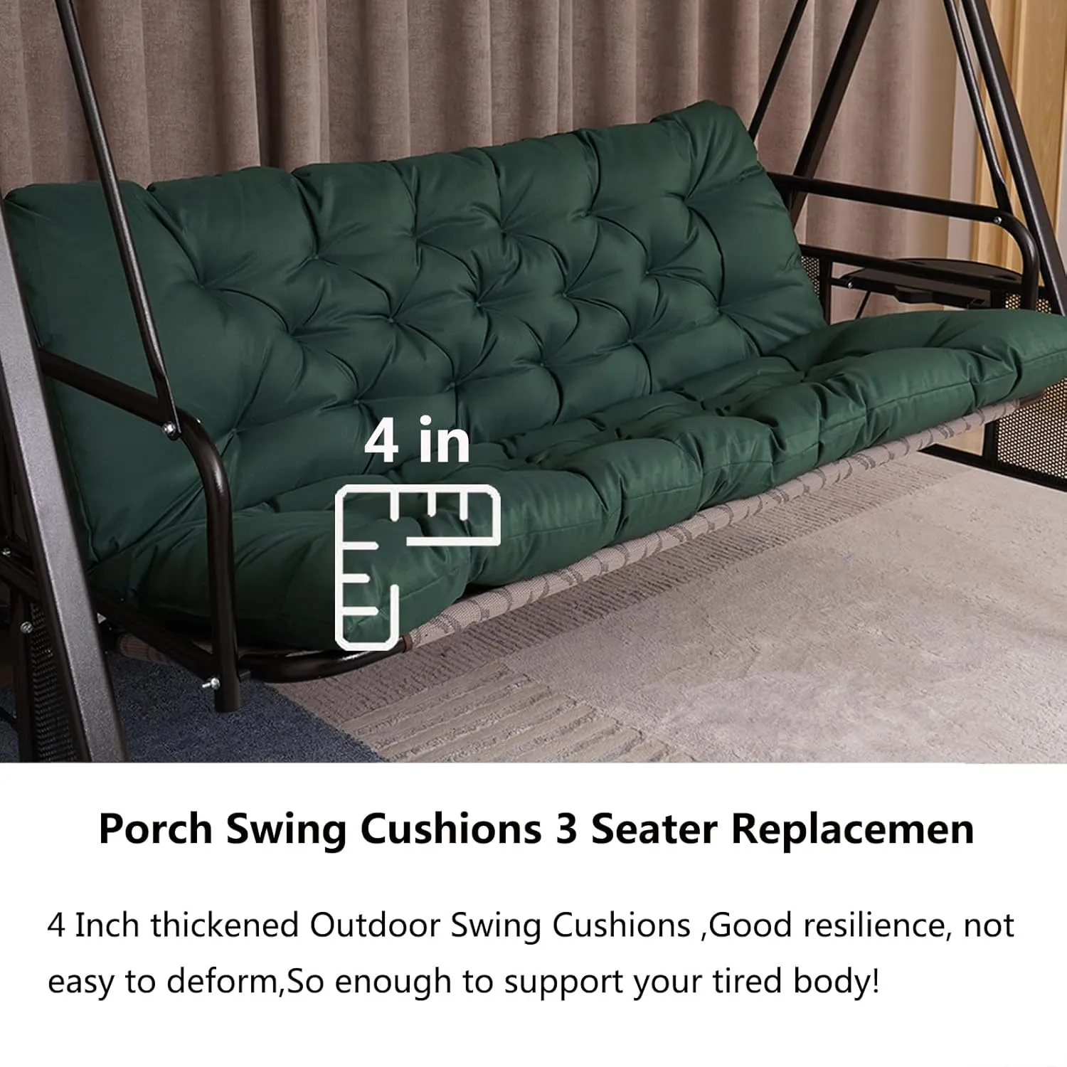 Porch Swing Cushions, Outdoor Swing Replacement Cushions 3 Seater with Backrest, Waterproof Bench Cushion with Ties,for Patio,Porch, Garden,Backyard (Green 60 * 40 in)