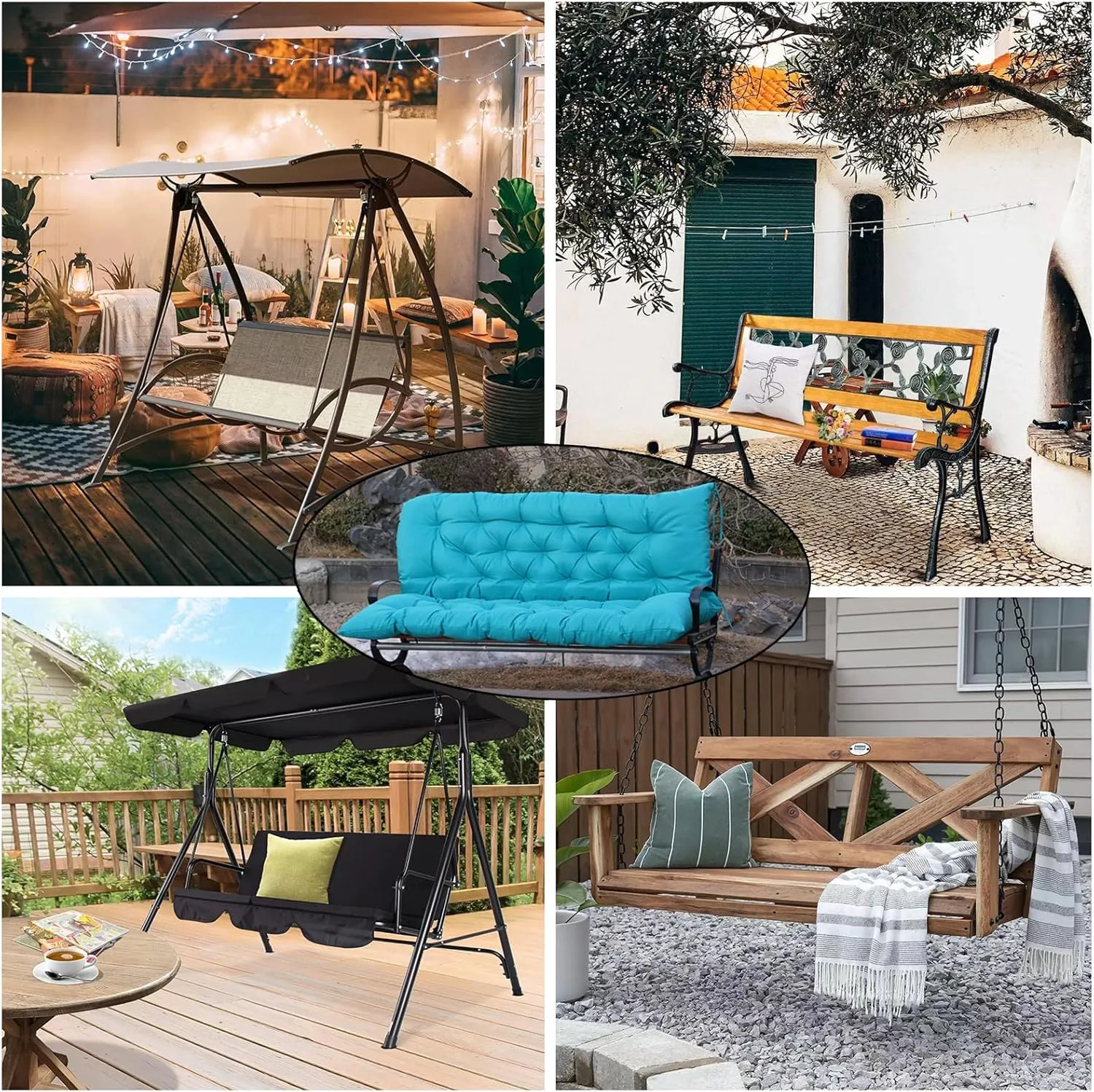 Porch Swing Cushions, Outdoor Swing Replacement Cushions 3 Seater with Backrest, Waterproof Bench Cushion with Ties,for Patio,Porch, Garden,Backyard (Lake Blue 60 * 40 in)