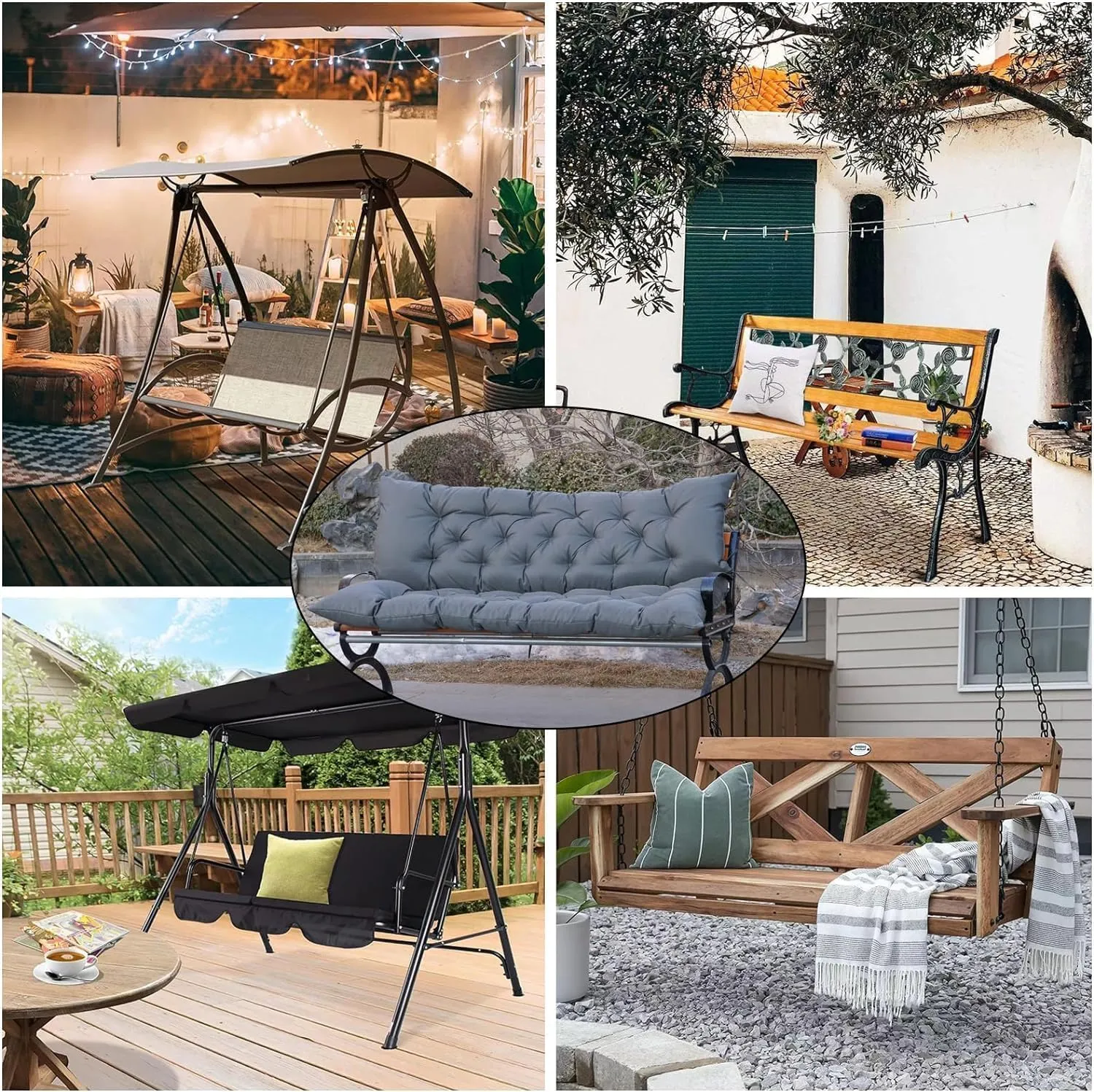 Porch Swing Cushions,Outdoor 3 Seats Swing Cushion Replacement Pad with Backrest,Waterproof Bench Cushion with Ties, for Porch,Garden,Backyard Furniture Patio Lounger (Dark Gray 60 * 40in)