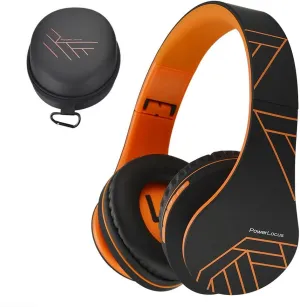 PowerLocus Bluetooth Over-Ear Headphones, Wireless Stereo Foldable Headphones Wireless and Wired Headsets with Built-in Mic, Micro SD/TF, FM for iPhone/Samsung/iPad/PC (Black/Orange)