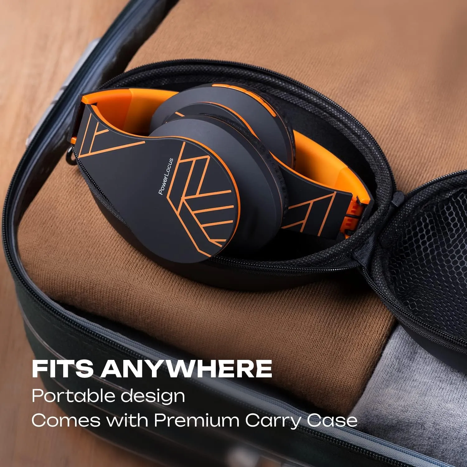 PowerLocus Bluetooth Over-Ear Headphones, Wireless Stereo Foldable Headphones Wireless and Wired Headsets with Built-in Mic, Micro SD/TF, FM for iPhone/Samsung/iPad/PC (Black/Orange)