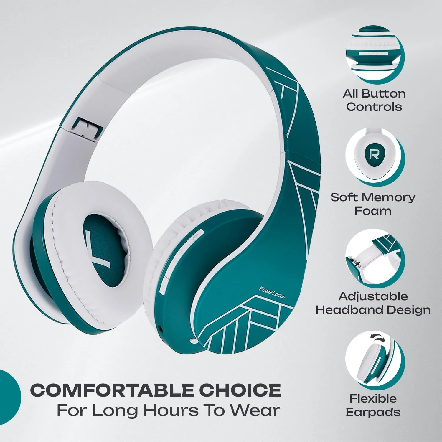 PowerLocus Bluetooth Over-Ear Headphones, Wireless Stereo Foldable Headphones Wireless and Wired Headsets with Built-in Mic, Micro SD/TF, FM for iPhone/Samsung/iPad/PC (Blue/White)