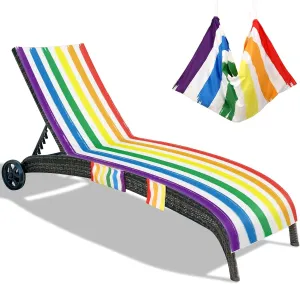Rainbow Lounge Chair Cover -Colorful Beach Chair Cover with Side Pockets Soft Quick Dry Pool Chair Towel Cover for Outdoor Sun Lounger Sunbathing Garden Hotel Beach Pool, No Slide, 85x30 in