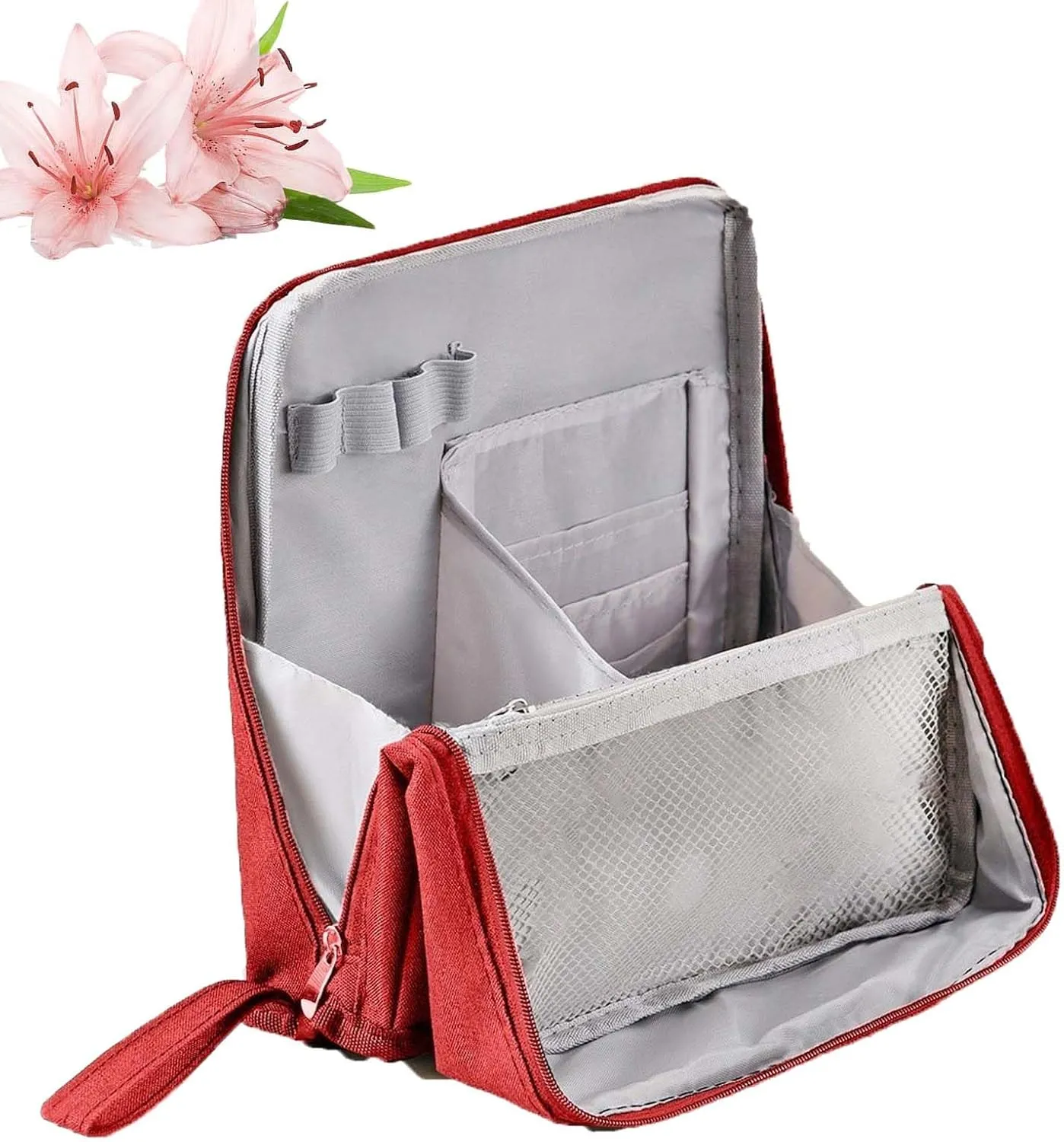 Relevanton Standing Makeup Bag Portable Large Capacity, 2025 New Multi-Purpose Stand Up Makeup Bag for Travel, Waterproof with Compartments (Red)
