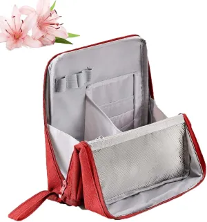 Relevanton Standing Makeup Bag Portable Large Capacity, 2025 New Multi-Purpose Stand Up Makeup Bag for Travel, Waterproof with Compartments (Red)