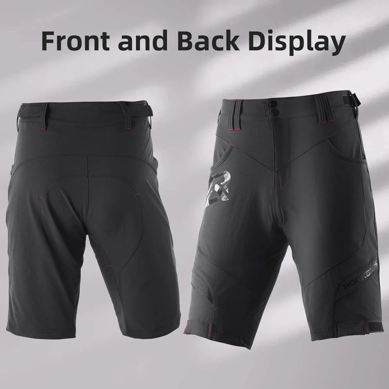 ROCK BROS Men’s Mountain Bike Shorts with Detachable 4D Padded Liner, Hook-&-Loop Waist & Zipper Pocket Lightweight Baggy