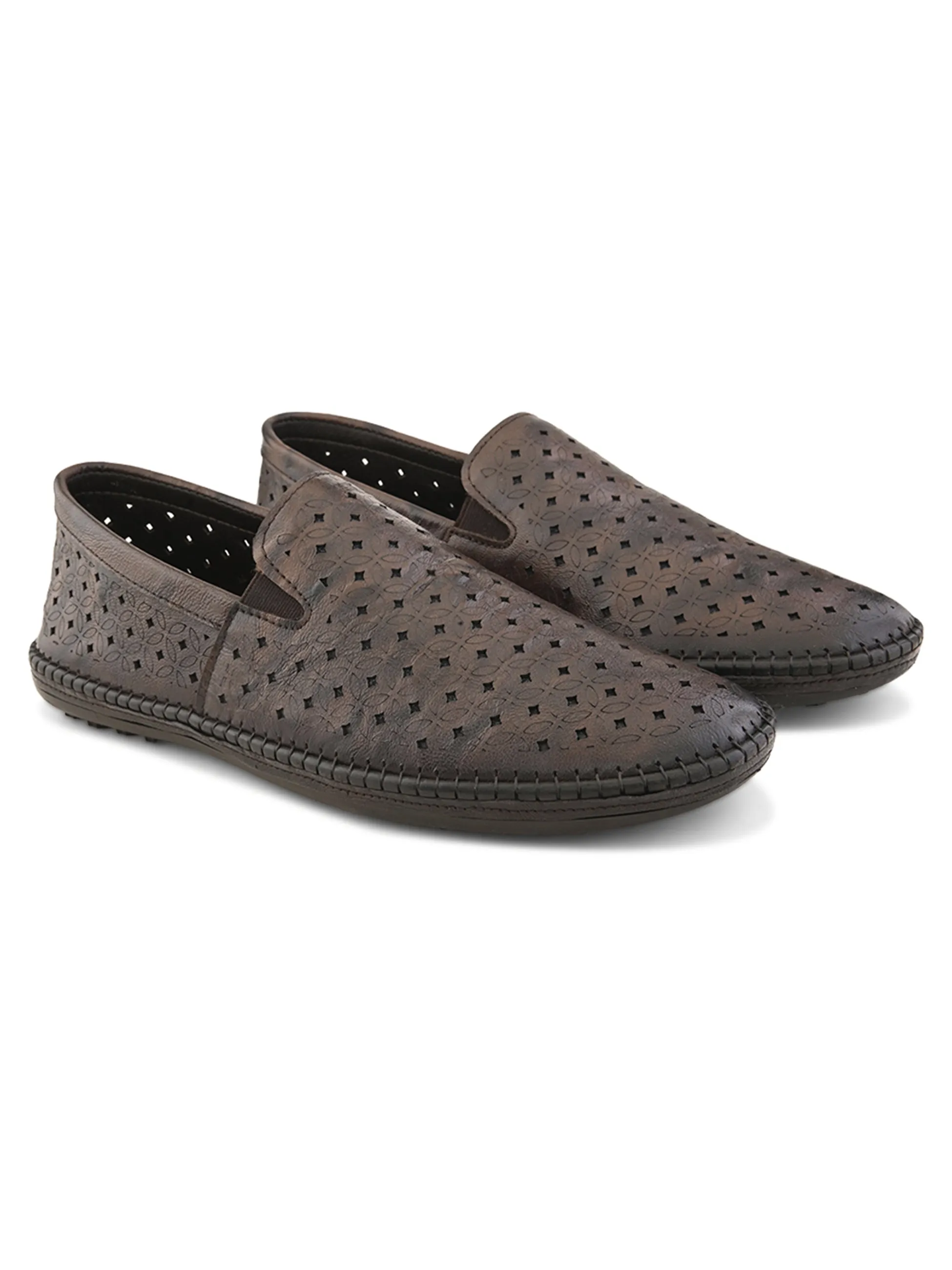 Romano Brown Leather Ethnic Slip ons